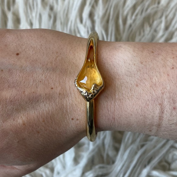 Alexis Bittar Jewelry - Alexis Bittar Gold Tone Snake Clamp Serpent Hinge Stone Crystal Bangle Bracelet